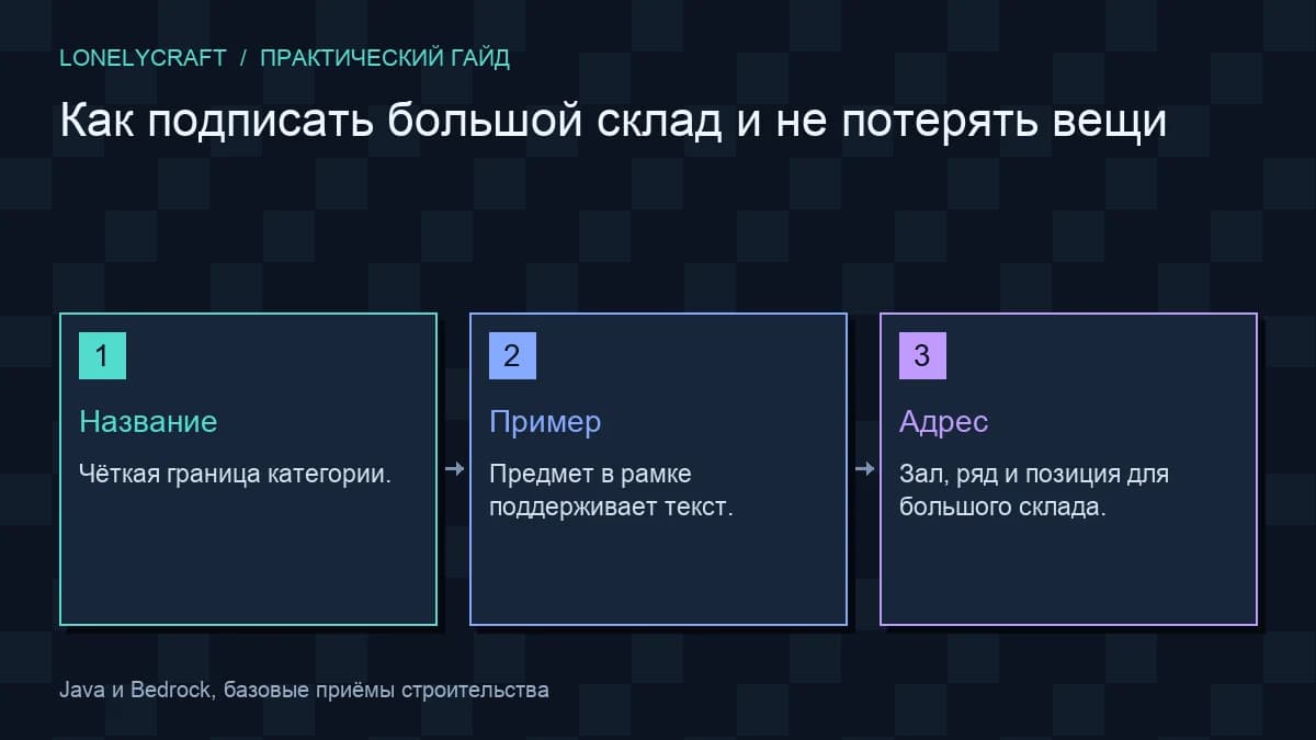 Схема понятная подпись склада: Название, Пример, Адрес
