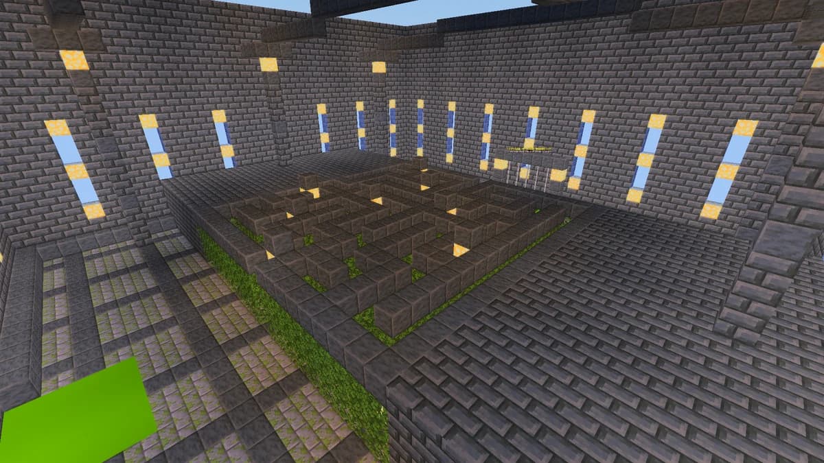 Лабиринт Endless Tower на LonelyCraft: зелёные стены и переходы между коридорами