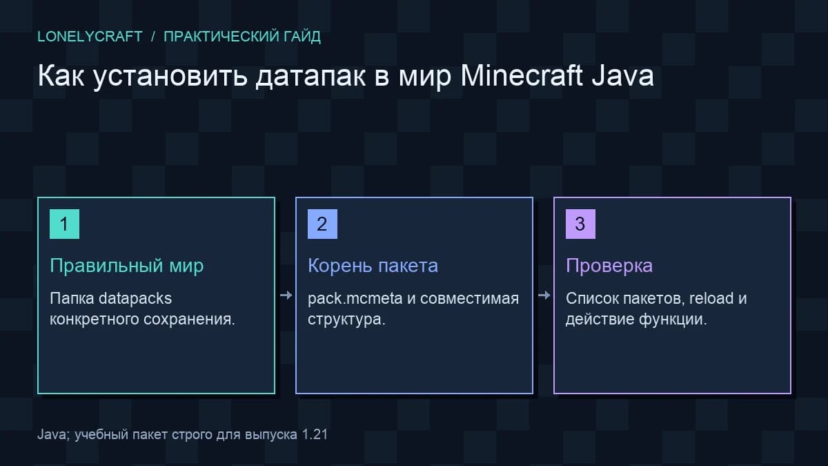 Схема установка датапака java: Правильный мир, Корень пакета, Проверка