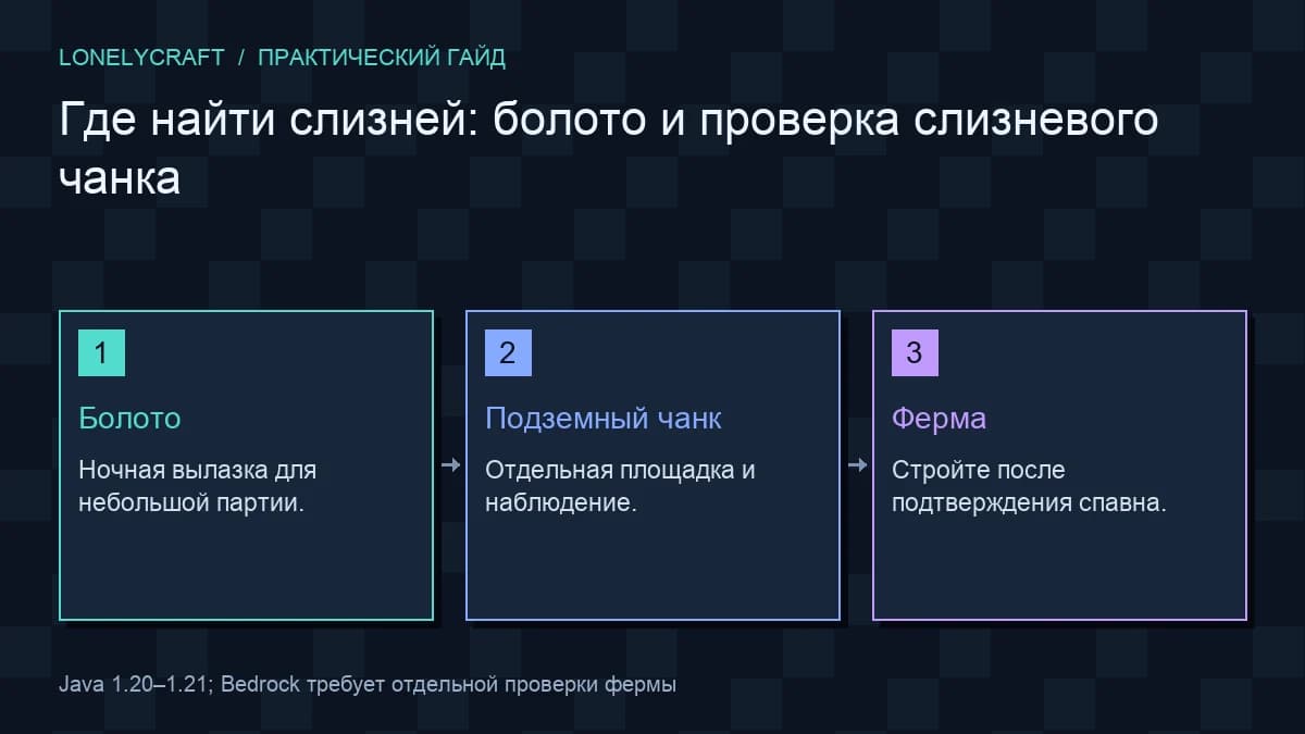 Схема два маршрута поиска слизи: Болото, Подземный чанк, Ферма